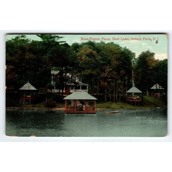 Vintage Ross Fenton Farm Deal Lake Asbury Park NJ 1910 Postcard Gazebos Canoe - Picture 1 of 2